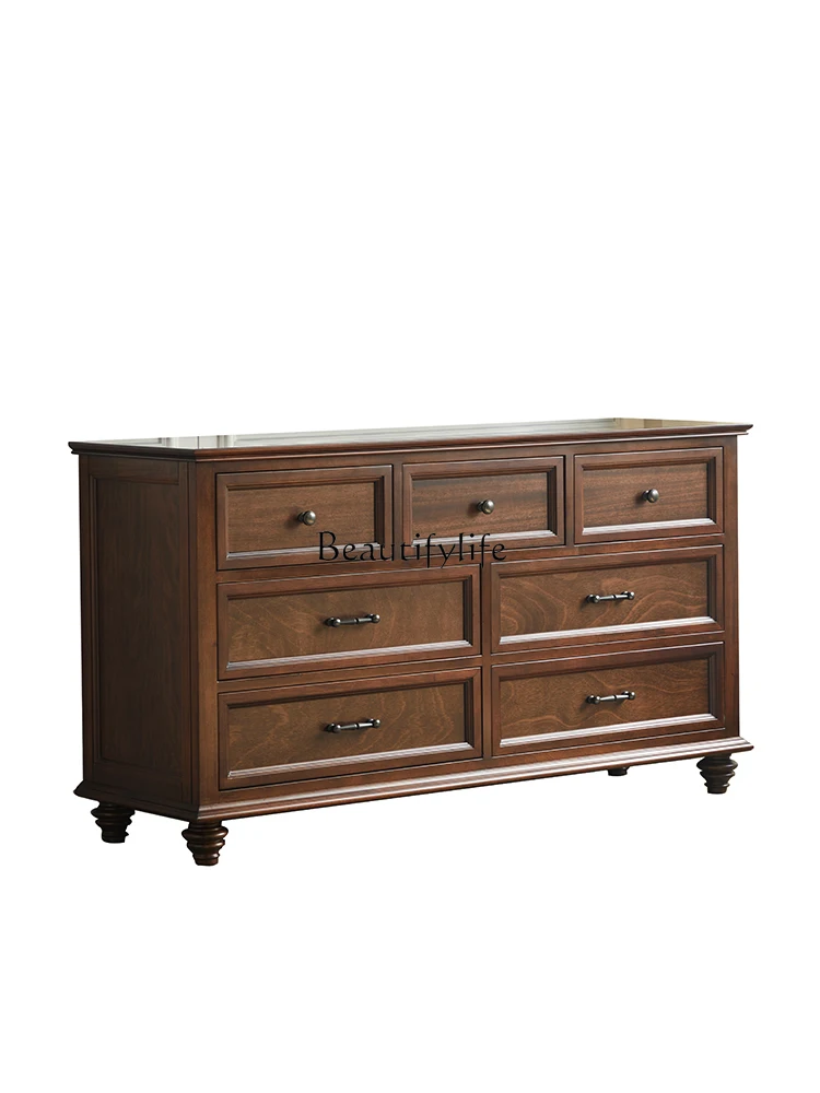 

Simple American walnut all solid wood long chest cabinet bedroom American living room locker