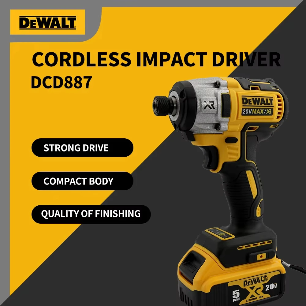 DEWALT DCD887 205N.m Brushless Impact Driver 1/4 In High Torque Cordless Electric Impact Drill 20V Rechargeable Power Tools