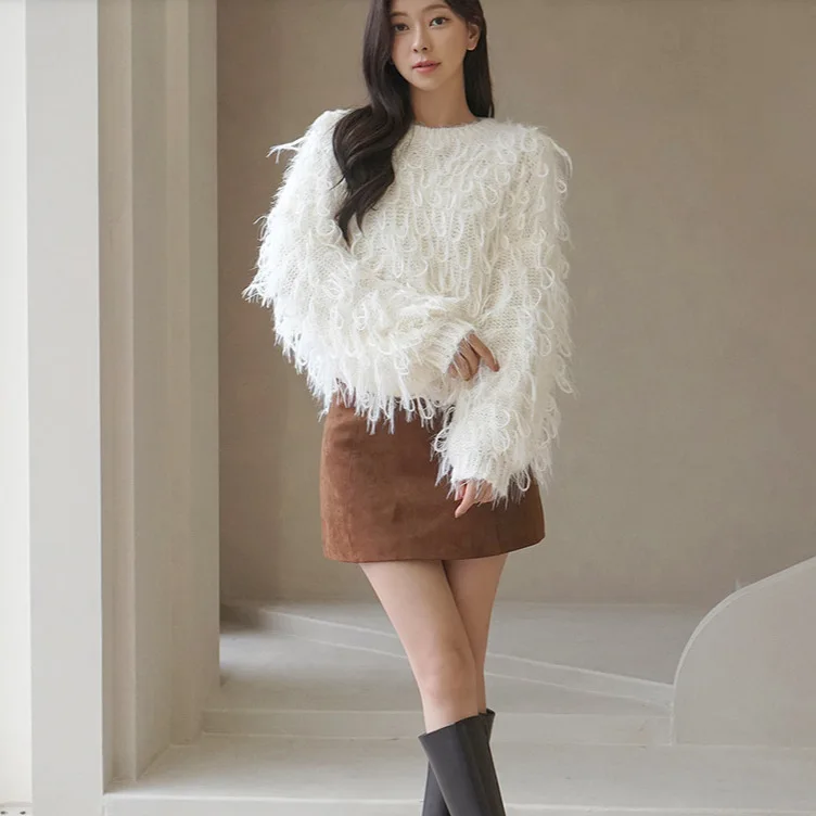 KUSAHIKI Autumn Winter Base Shirt Fashion Knitted Sweater Top Causal Short Tassel Pullover Knitwear