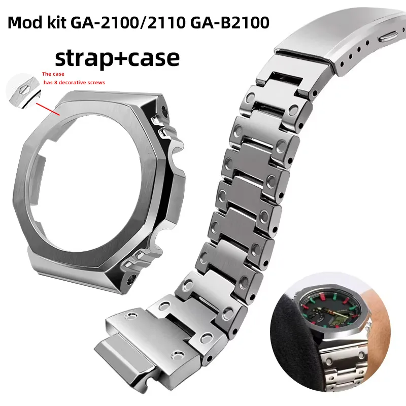 Mod kit GA-2100 GA-B2100 for Casio G-shock GA2100 GA2110 Stainless Steel watch strap Refitted Farm Oak Bezel watchband bracelet