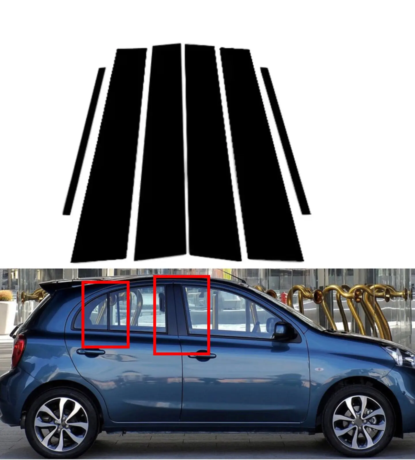 

6PCS Gloss Black Pillar Posts Fit For Nissan March Micra K13 2011 2012 2013 2014 2015 Door Window Decoration Sticker Cover