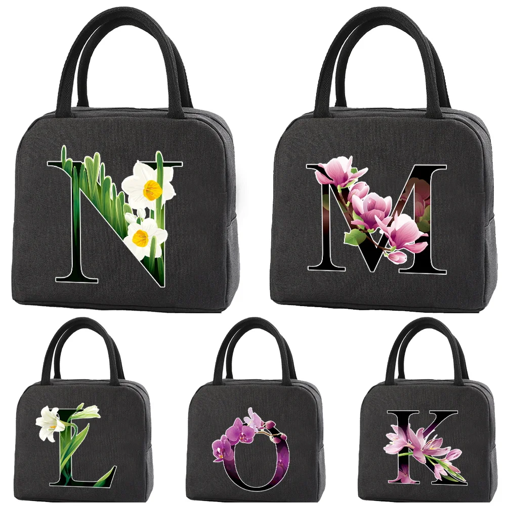 

Thermal Insulated Dinner Lunch Bag Child Lunchbox Handbag Food Picnic for Work Cooler Storage Bags Flower Color Letter Series