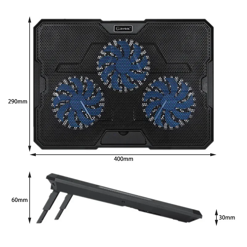 Laptop Cooler with 3rd Gear Adjustment Three Core Iron Mesh Silent Base Fan Gaming Laptop Stand Board