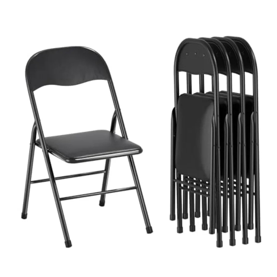 Folding Chairs Metal Portable with Soft PU Padded Seats for Home/Office/Party, Black