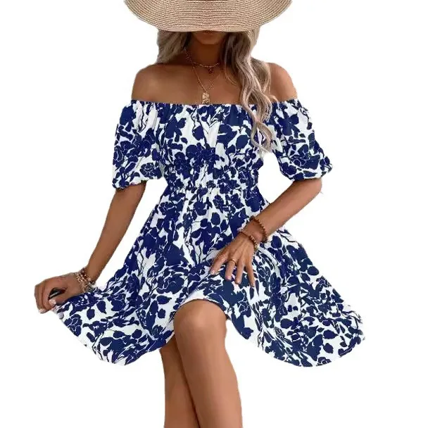Elegant Women\'s Sexy Midi Dresses 2024 Summer Backless Print Dress Short Dresses Robe Longue Vestidos Casuales Para Dama 2024