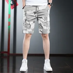 Fashion Camouflage Shorts Men 2022 Summer Casual Multi-Pocket Gray White Drawstring Short Cargo Pants