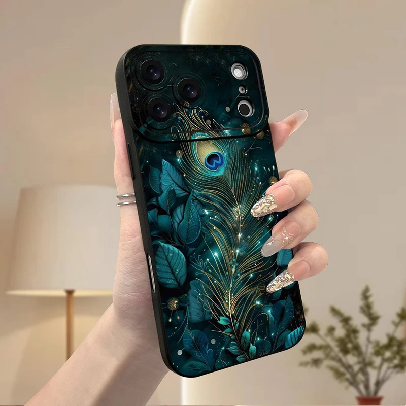 

Creative Peacock Feather Silicone Phone Case For iPhone 17 16 15 Pro Max 14 13 12 11 Pro 17 Air 16E X XR 7 8 Plus Soft TPU Cover