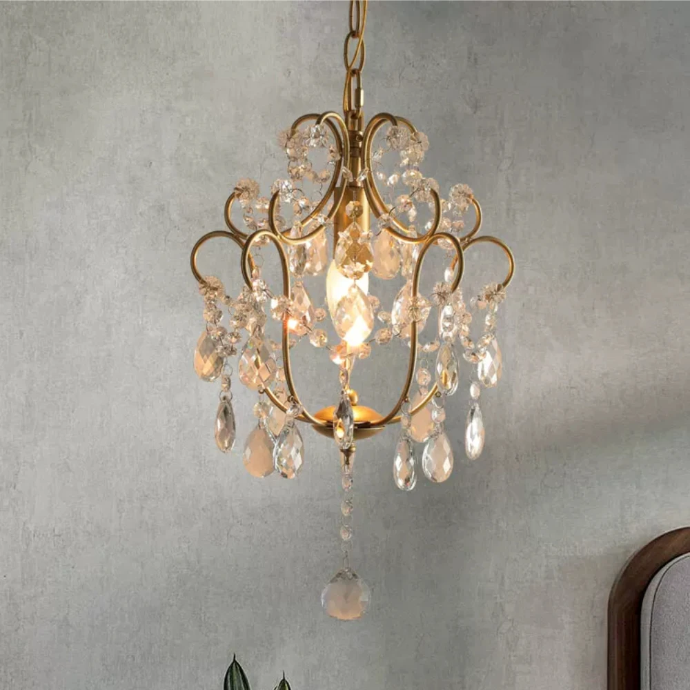 American Vintage Luxury LED Pendant Light Crystal Flowers Ironwork Chandelier Home Decor Corridor Balcony Staircase Lustre Lamps