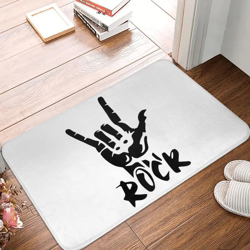 Custom Heavy Metal Rock Doormat Anti-Slip Entrance Kitchen Bath Retro Punk Gesture Door Floor Mat Balcony Rug Carpet