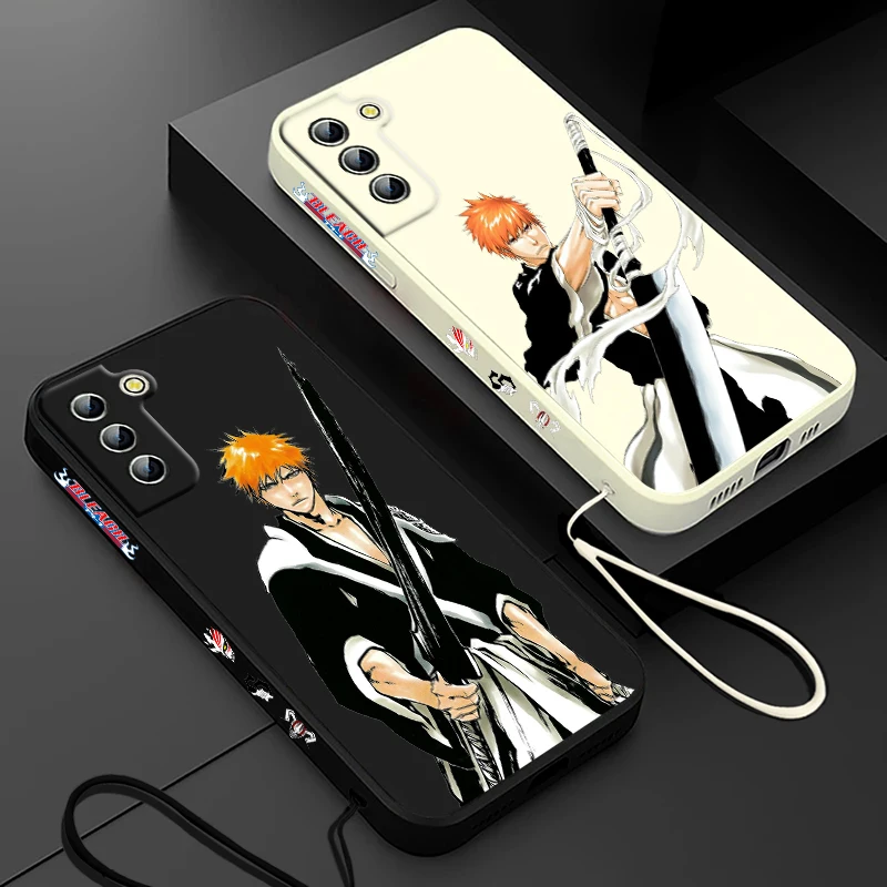 Bleach Kurosaki Ichigo Phone Case For Samsung Galaxy S24 S23 S22 S21 S20 Pro FE Plus Ultra Liquid Left Rope Cover