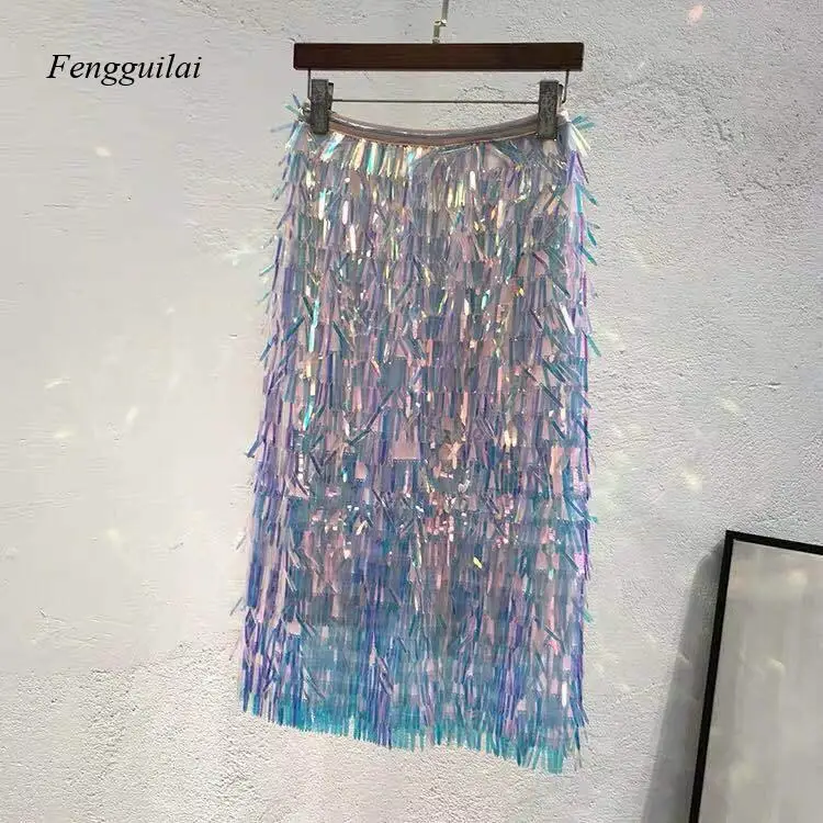 Women's Sparkly Metallic Tinsel Fringe Mini Skirt High Waist Party Dance Skirt Multi Color