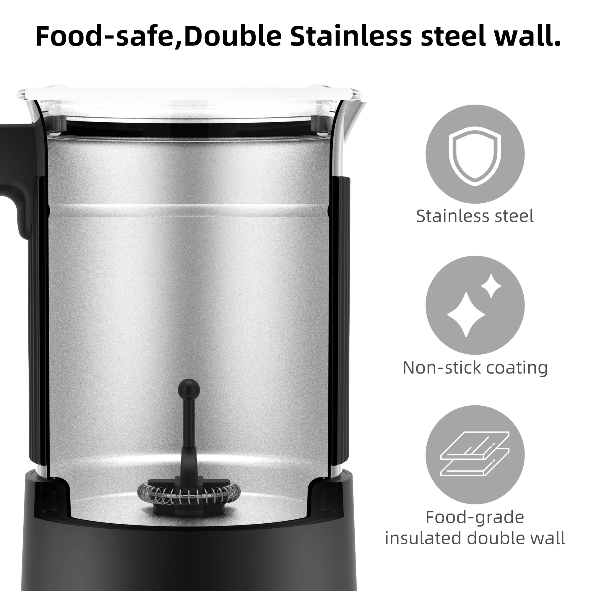 BioloMix 5-in-1 Detachable Milk Frother Automatic Hot/Cold Foam And Hot Chocolate Maker Dishwasher Safe for Espresso Machines