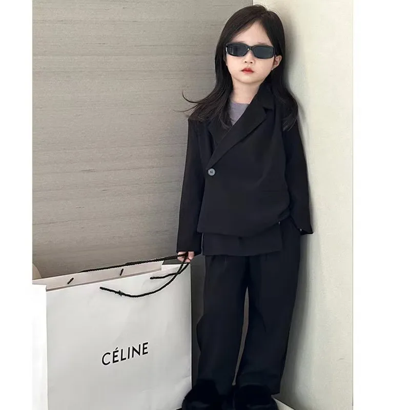 Suits for Teen Kids Spring Autumn Long Sleeve Casual Blazer Jacket Trouser 2pcs School Uniform Girl Clothes Set Children
