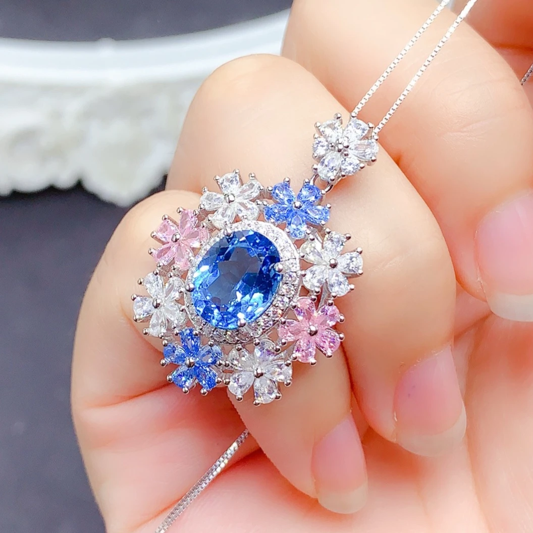 Sparkling 925 Silver Topaz Pendant 10x8mm 3ct VVS Grade Natural Topaz Necklace Pendant with Certificate Birthday Gift for Women