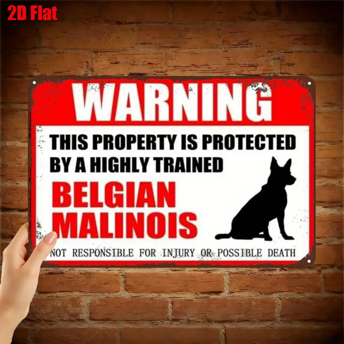 Trained Belgian Malinois Warning Plaque 2D Flat Aluminum 20.32×30.48cm Property Security Wall Decor for Dog Lovers
