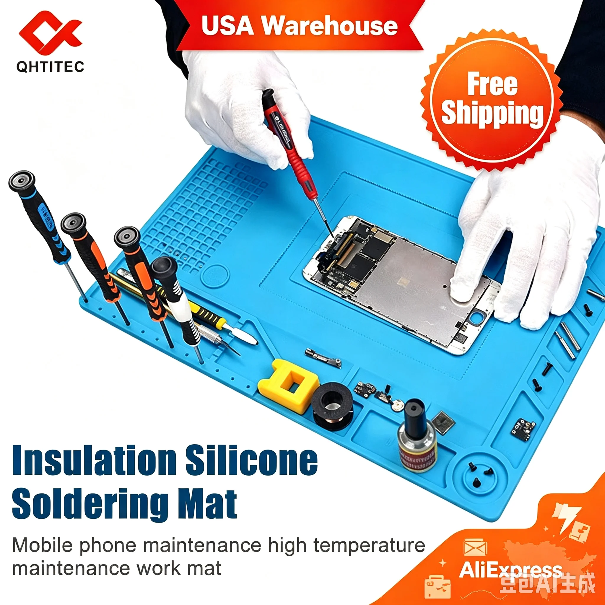 USA Warehouse Heat Resistant Silicone Soldering Mat Anti-static Insulation Work Pad For Phone Laptop Electronic Repair Maintenance Platform
