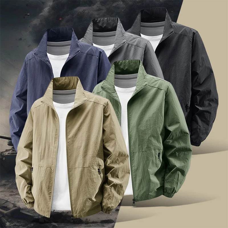 

Весенне-осенняя мужская куртка с воротником-стойкой, дышащая ветровка с защитой от ультрафиолета, против морщин, спортивные повседневные куртки на открытом воздухе, пальто большого размера