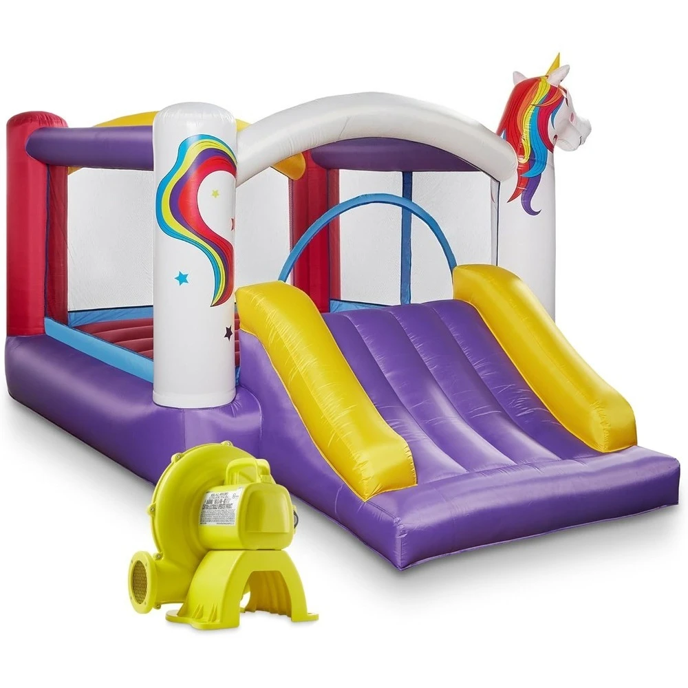 

Inflatable Bounce House and Blower, Unicorn Theme Bouncer for Kids with Slide, Includes Stakes and Repair Patches