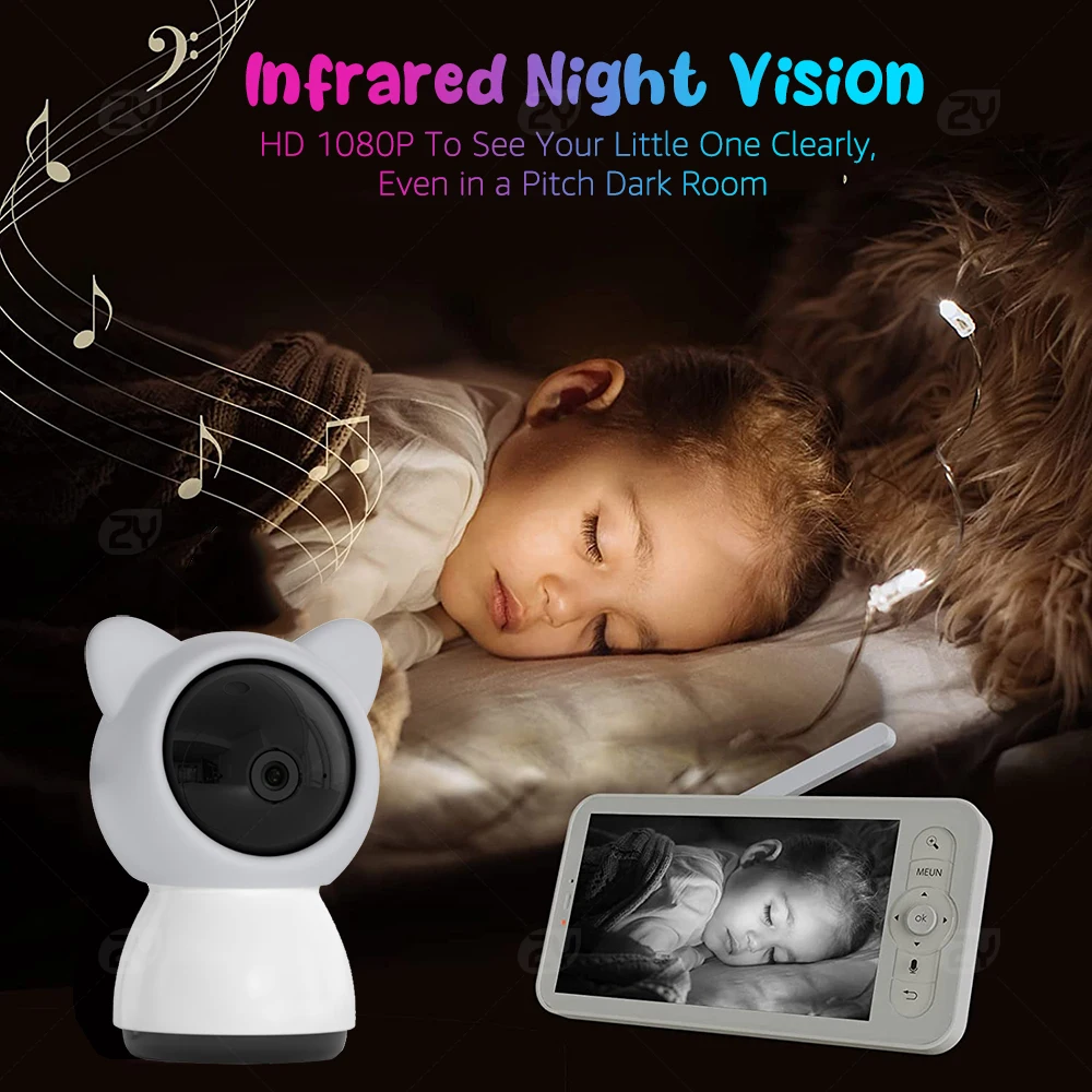 5" FHD 1080P WiFi Smart Baby Monitor Via Screen and App Control Video Record & Playback PTZ Baby Camera 2-way Audio Baby Phone