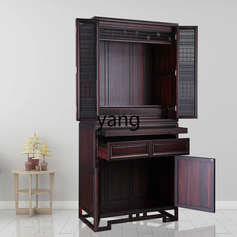 LMM all solid wood ebony vertical cabinet household simple Buddha offering cabinet with door new Chinese Buddhist platform