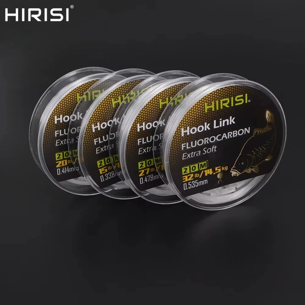 Hirisi 20-метровая леска для ловли карпа, супер жесткая фторуглеродная леска с крючком для ловли карпа, 15 фунтов, 20 фунтов, 27 фунтов, 32 фунта, прозрачное оборудование