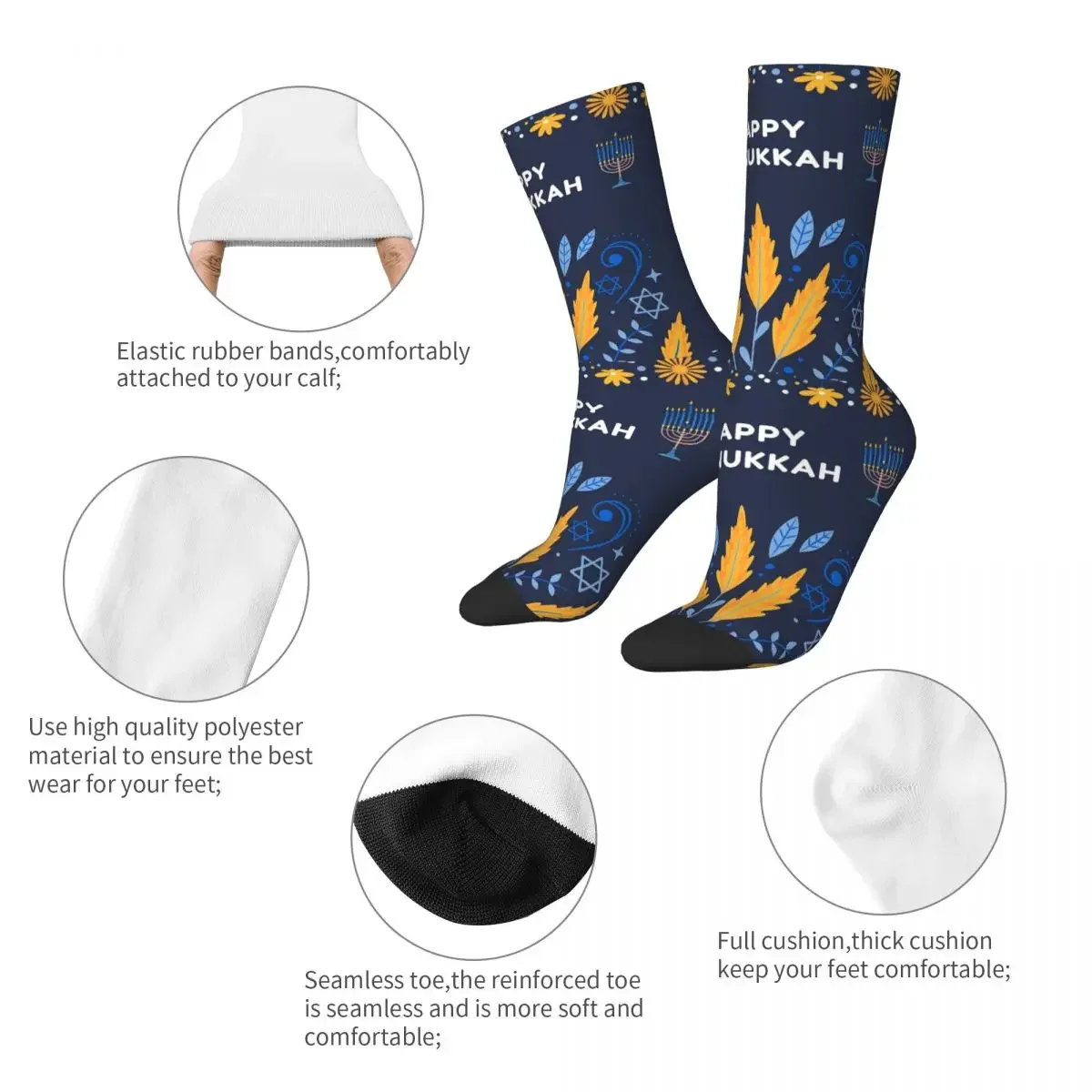 Hanukkah Jewish Festival Holiday Socks Men Women Polyester Religious Socks Spring Summer Autumn Winter Middle Tube Stockings