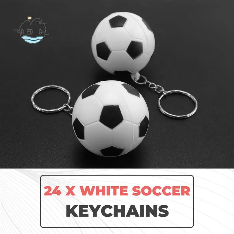 

AED6-24 Pack White Soccer Keychains, Mini Soccer Stress Ball Keychains, Sports Ball Keychains School Carnival Reward For Kids