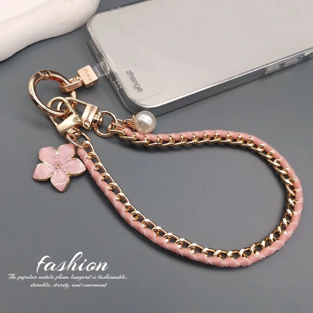 

Flower Pendant Mobile Phone Strap Pearl Metal Chain Cell Phone Chain Short Anti Loss Mobile Phone Lanyard Mobile Phone Pendant