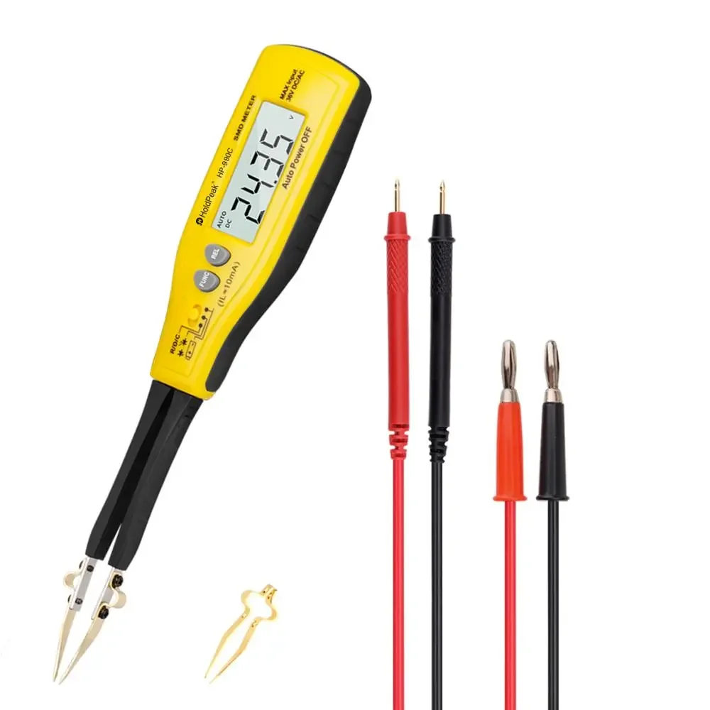 Digital SMD Tester, Capacitance and Resistance Meter with Diode/Battery Test, Carry Box Included, HoldPeak HP-990C