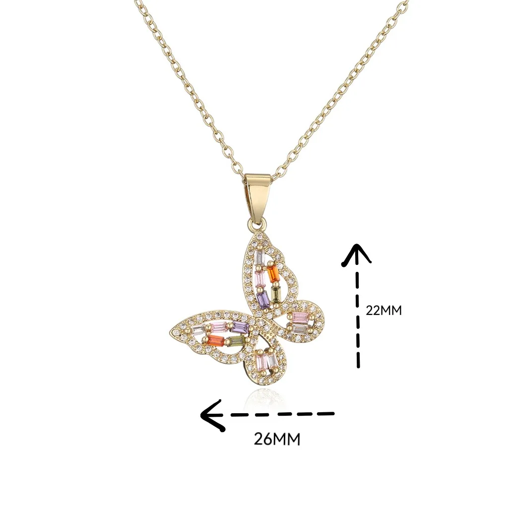 316L Stainless Steel Hig-Hop Style Butterfly Necklace For Women Cz Colorfully Insect Pendants Female Clavicle Chains Accessories