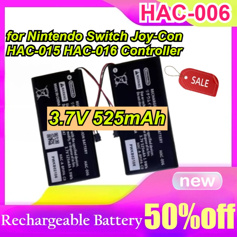 

2Pcs HAC-006 Replacement Battery 3.7V 525mAh for Nintendo Switch Joy-Con HAC-015 HAC-016 Controller
