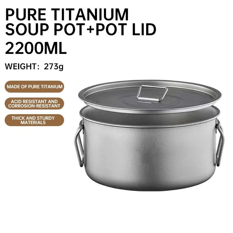 Pure Titanium Pot, Foldable Lightweight Pot for Hiking, Camping Set Tableware, Portable Soup Pot and Frying Pan Set for Picnics