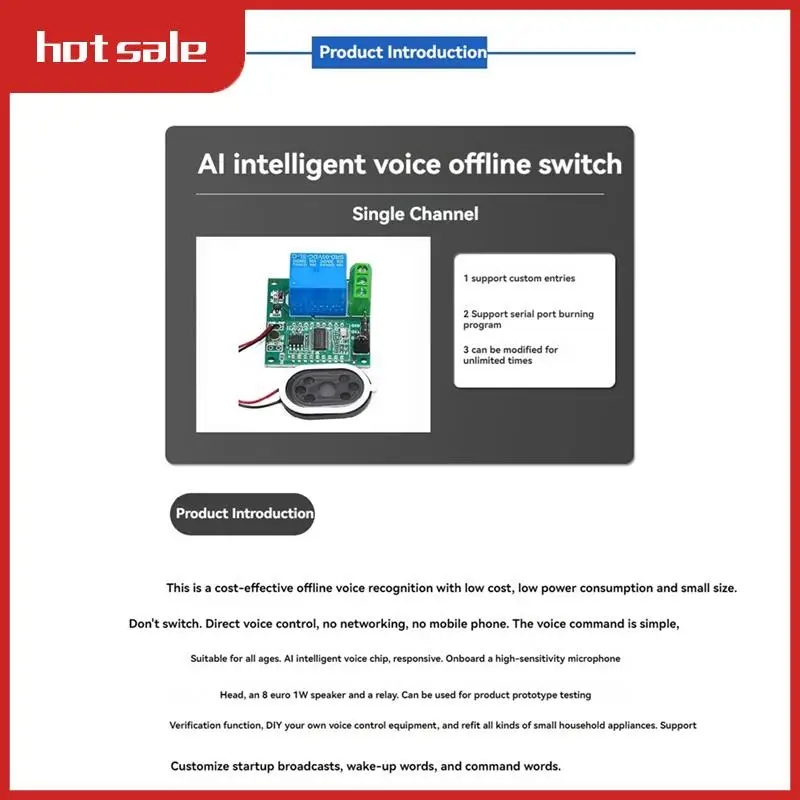 

Модуль интеллектуального распознавания голоса AI, модуль переключателя автономного голосового управления, поддержка пользовательского голоса для голосового устройства DIY