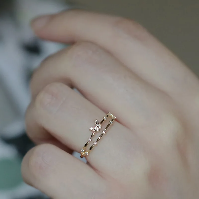 925 Sterling Silver Jewelry Crystal 2-layer Butterfly Finger Rings for Women Wedding Party Jewelry For Girls Friend Gift view 4