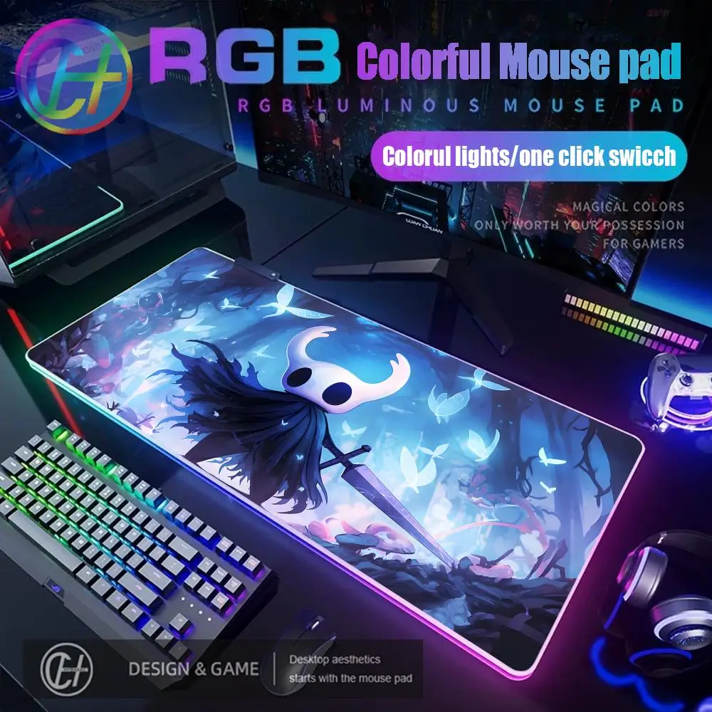 

RGB gaming illuminated Hollow Knight mousepad with colorful LED lights, computer backlighting accessory HYBXAXC