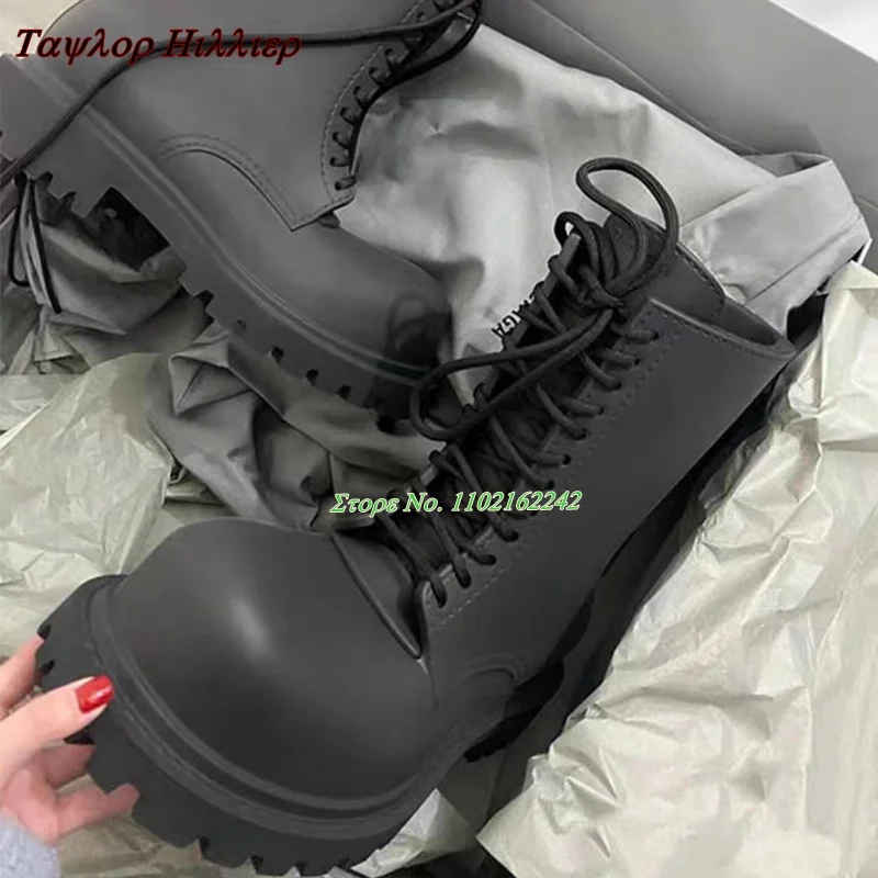 New Black Motorcycle Boots Genuine Leather Round Toe Thick Sole Strap Short Boots Catwalk Versatile And Comfortable Couple Boots