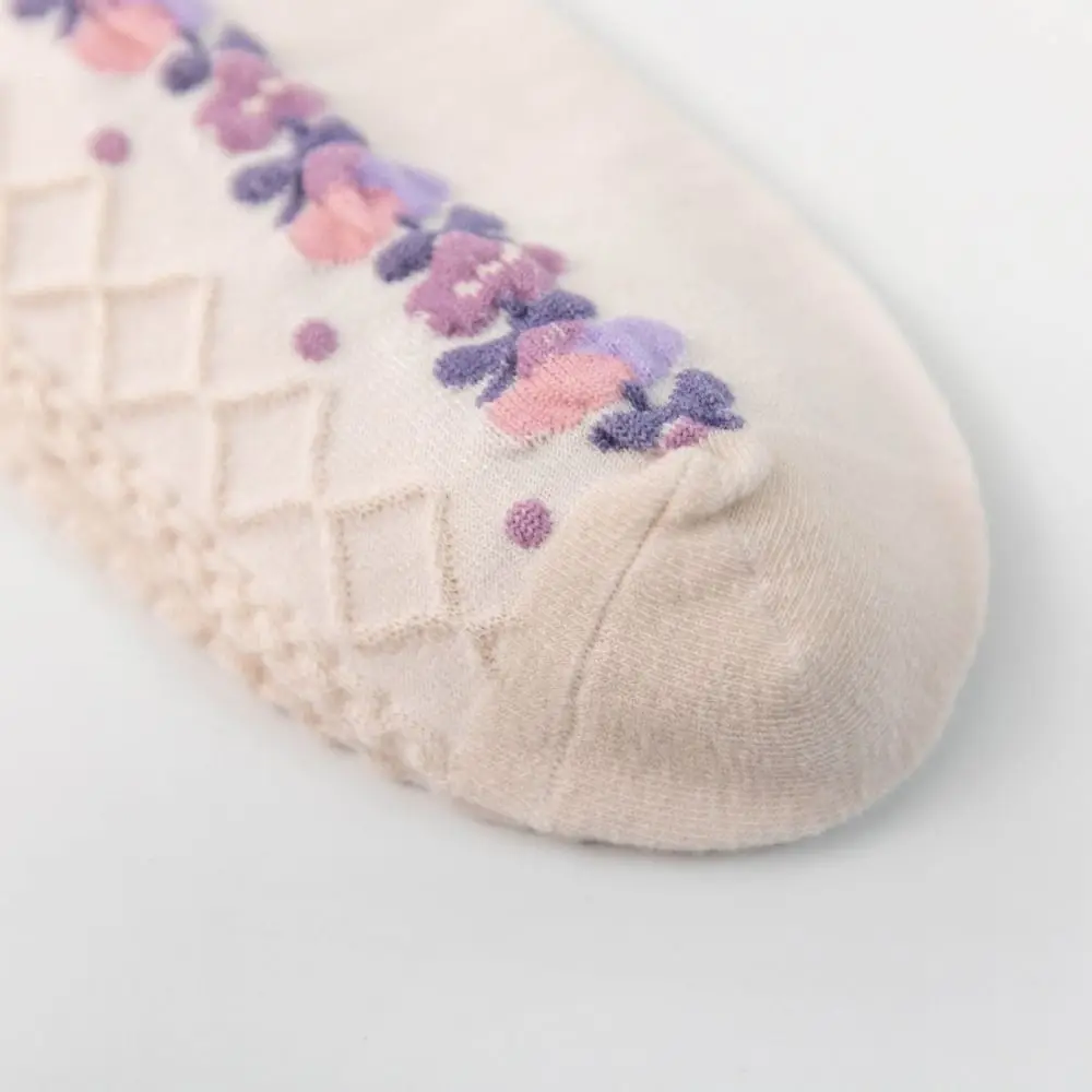 5Pairs Fashion Purple Series Floral Tube Socks Bowknot Flower Girls Mid-calf Socks Hosiery Harajuku Sweet Sock Women Warm