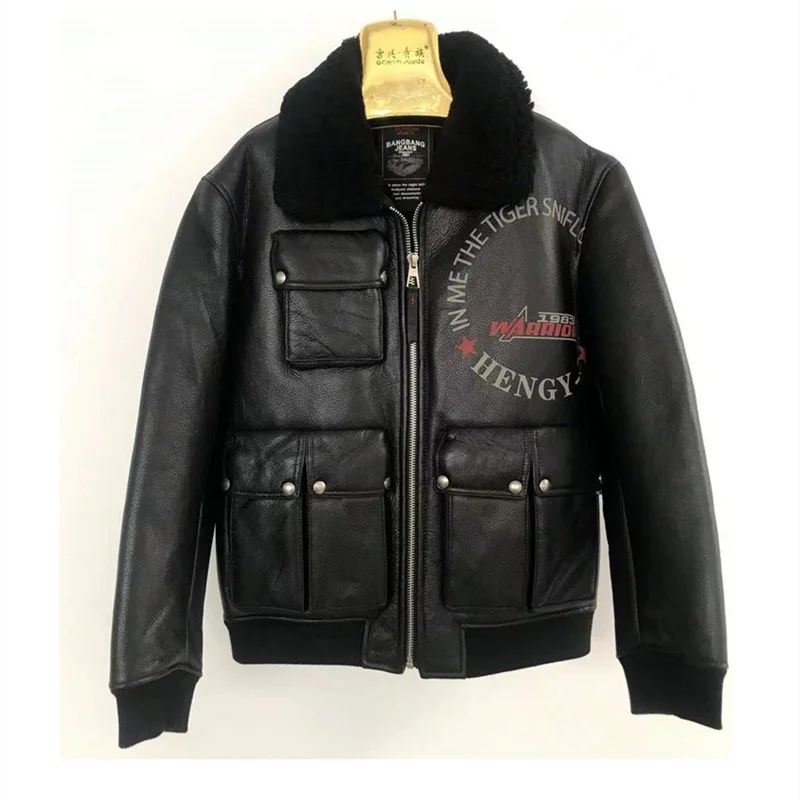 Men Genuine Leather Leather Jacket Winter Sheepskin Fur In One Fur Coats Warm Motorcycle Black Leather Jackets Blouson Homme Zm