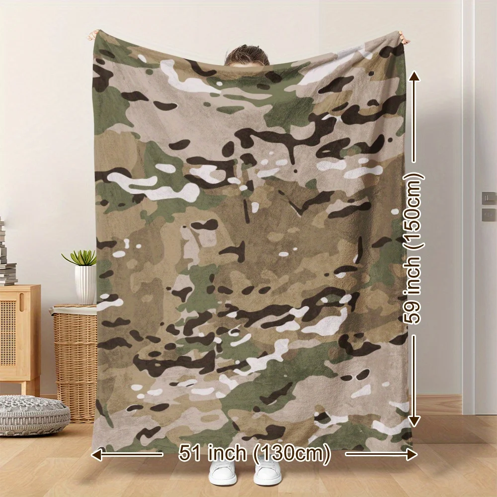 1pc Camouflage-style Print with Faux Cloth Texture, Soft and Warm Printed Blanket. Great Holiday Gifts for Classmates, Friends,