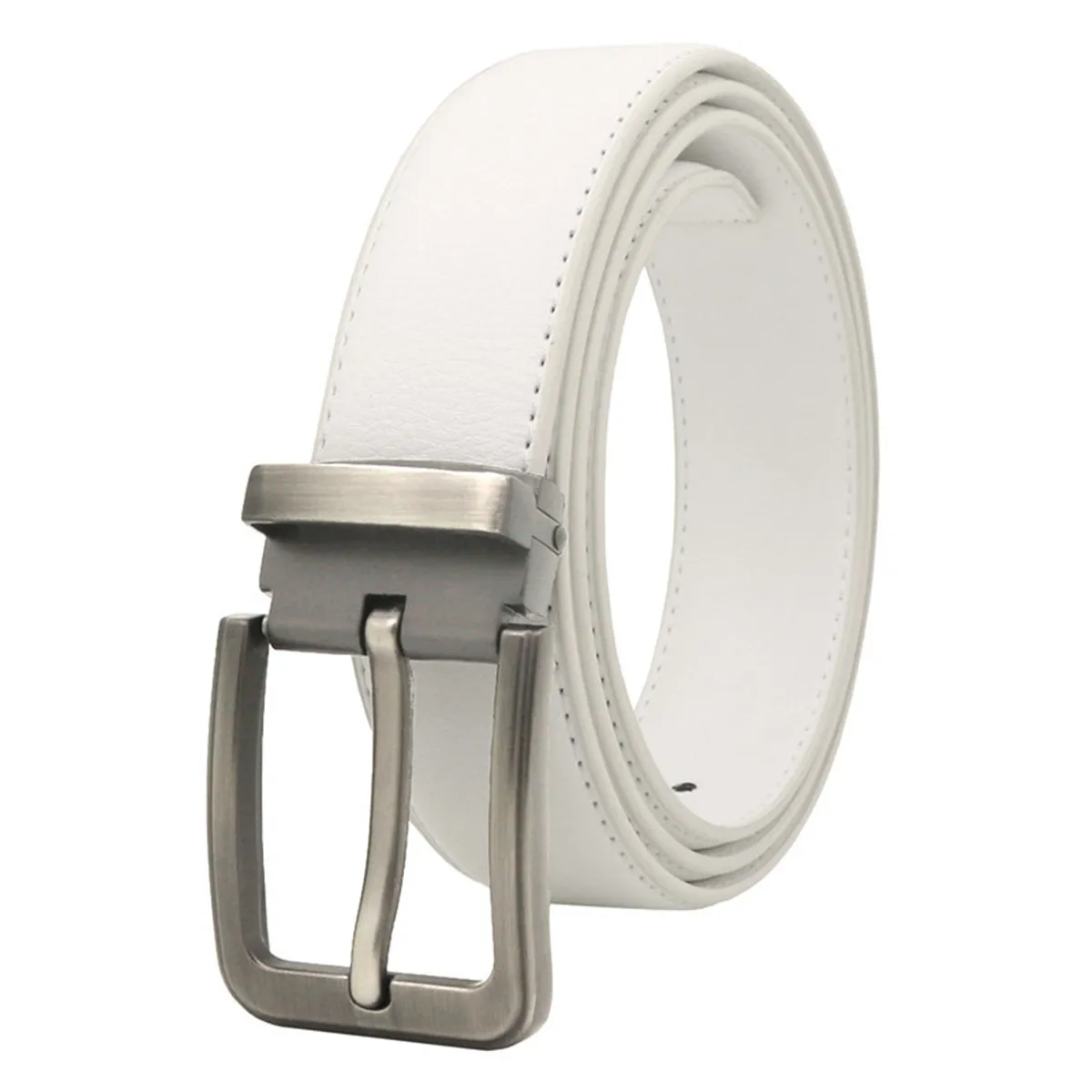 3,3 cm Weißer Ledergürtel mit Dornschließe, Freizeitgürtel für Jugendliche, Originalgürtel für Männer und Frauen – Detail 9