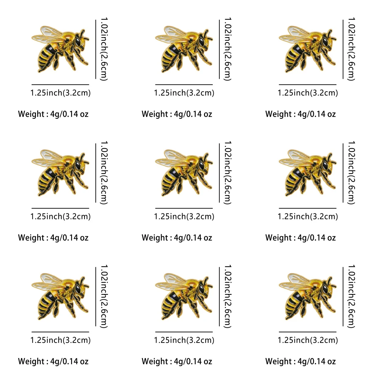 9-teiliges Set niedlicher Bienen-Emaille-Pins, Cartoon-Insekten-Broschen für Mäntel, Kragen, Reversnadeln, Metallabzeichen, Schmuckgeschenk – Detail 1