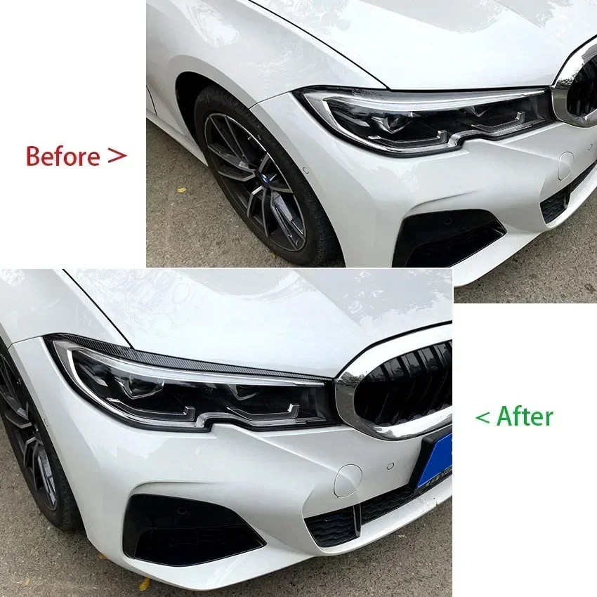 2Pcs For BMW 3 Series G20 320i 325i 330i 2019-2023+ Car Headlight Eyebrow Eyelid Cover Trim Decorative Gloss Black Body Kits ABS