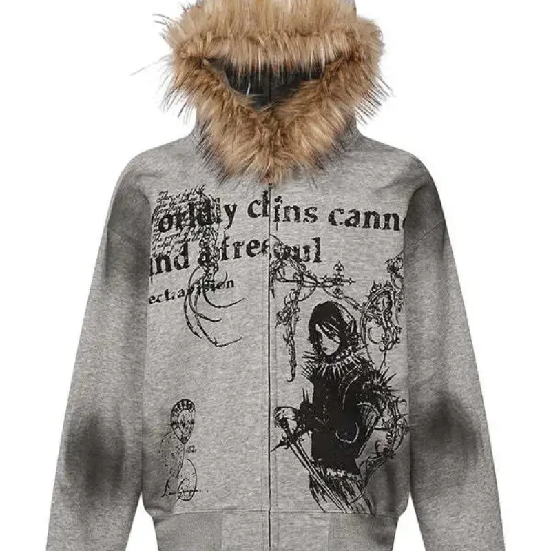 خمر الهيب هوب صورة نمط رسالة الصوف الاصطناعي هوديي العصرية الشارع عارضة زوجين سستة البلوز فضفاضة سترة بسيطة