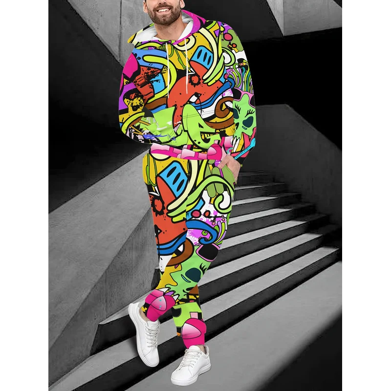 Men'S Casual Hooded Sports Suit 3D Printed Fashionable Sports Regular Version Micro Elastic Design Suitable For Daily Wear