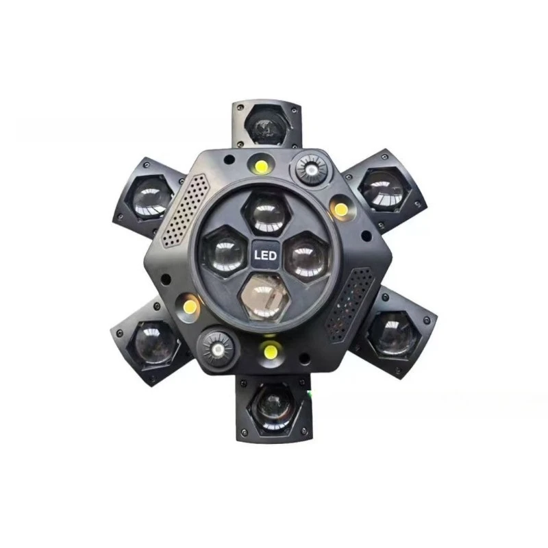 

6 вращающихся светильников, лазерный проектор с голосовым управлением, шестилучевой световой узор, окружающий свет