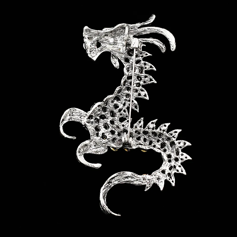 Vintage Alloy Colored Rhinestone Dragon Brooch High Quality Animal Corsage Pin Personality Clothing Accessory Crystal Badges image 5