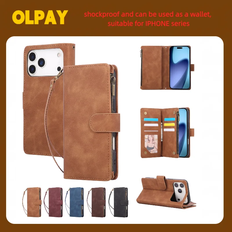 

OLPAY Phone Case For Iphone 17Pro Max 17Pro 17Air 16E 16Pro Max 16 15Pro 14 13 12 Mini 11Pro XR XSMAX Wallet Leather Flip Cover