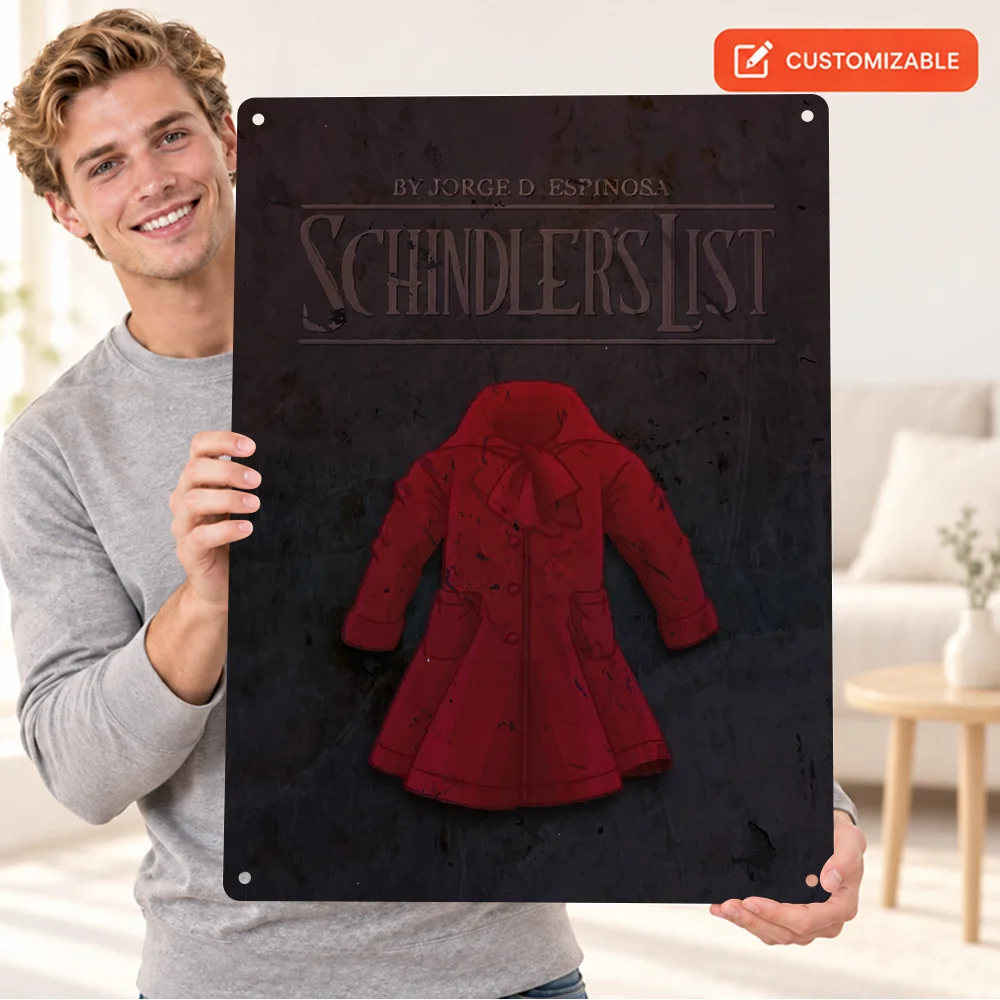 Schindler's List Textured Metal Poster Customized Aluminum Sign Red Coat Illustration Wall Art For Home Theater Cinema Fan Gift