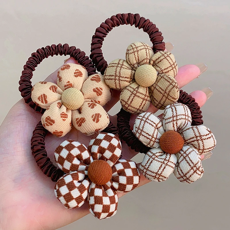 Cute Print Dot Plaid Flower Elastic Hair Bands For Girls Sweet Ponytail Holder Hair Tie Rope Rubber Band Kids Hair Accessories