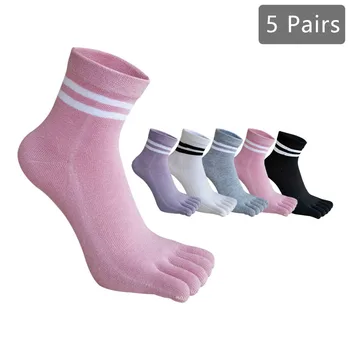 1/5 Pairs Five Finger Socks Women Girl Striped Cotton Solid Sweat-Absorbing Soft…